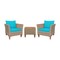 Modern Patio Conversation Set 3 Piece Rattan Sofas with Cushions Acacia Coffee Table